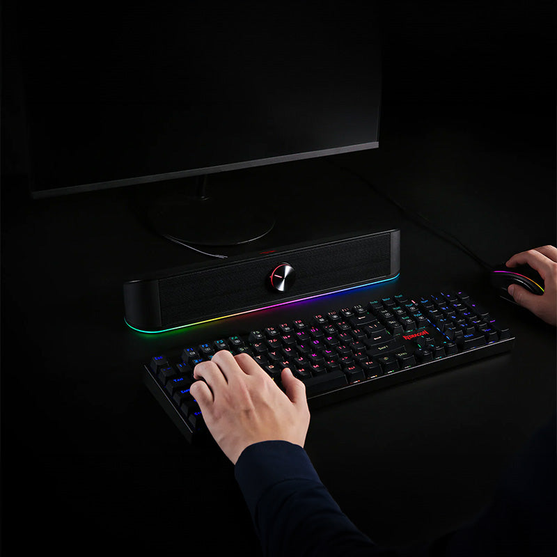 REDRAGON 2.0 Sound Bar ADIEMUS 2 x 3W RGB USB|Aux PC Gaming Speaker – Black