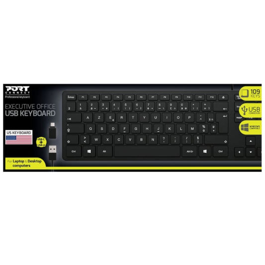Port Office Executive Low Profile 109key Wired Keyboard – Black